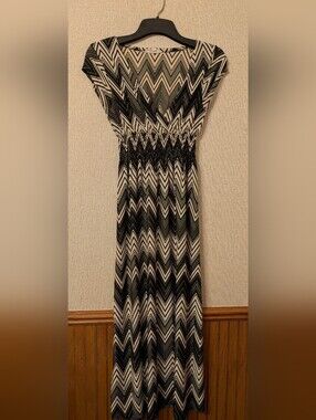 5th Love Black and Cream Chevron Shirred-Waist Maxi Dress